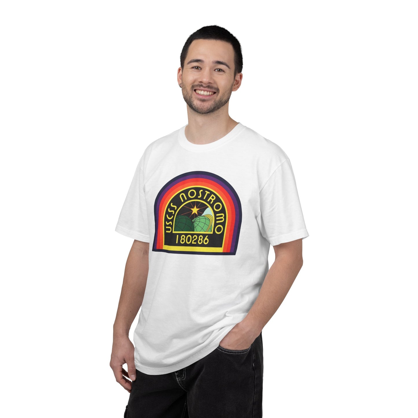 Retro T-Shirt — 'U.S.C.S. NOSTROMO 180286' Vintage Sci‑Fi Logo Tee