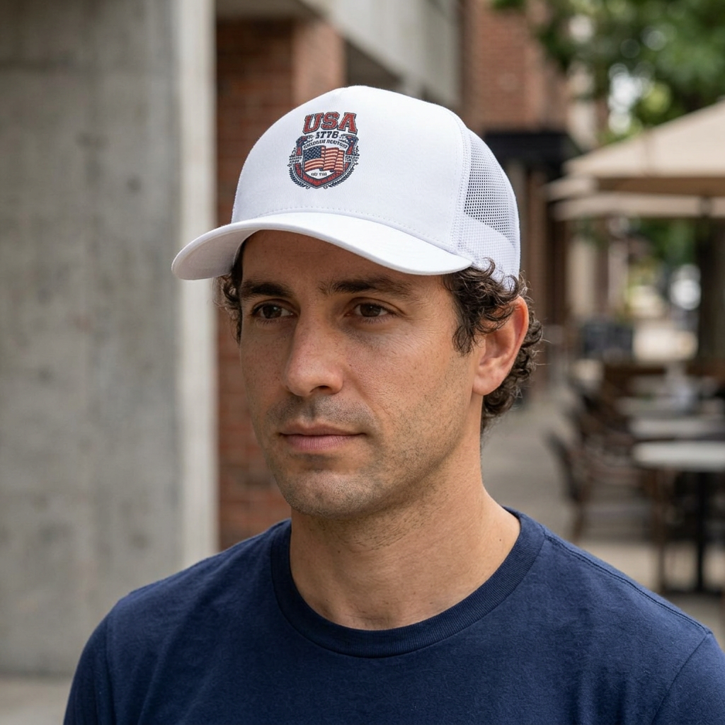 USA 1776 Flag Baseball Cap-White