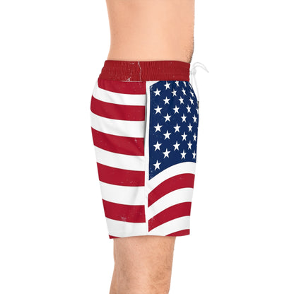 American Flag Swim Shorts — Patriotic Men's Mid-Length Beach Trunks